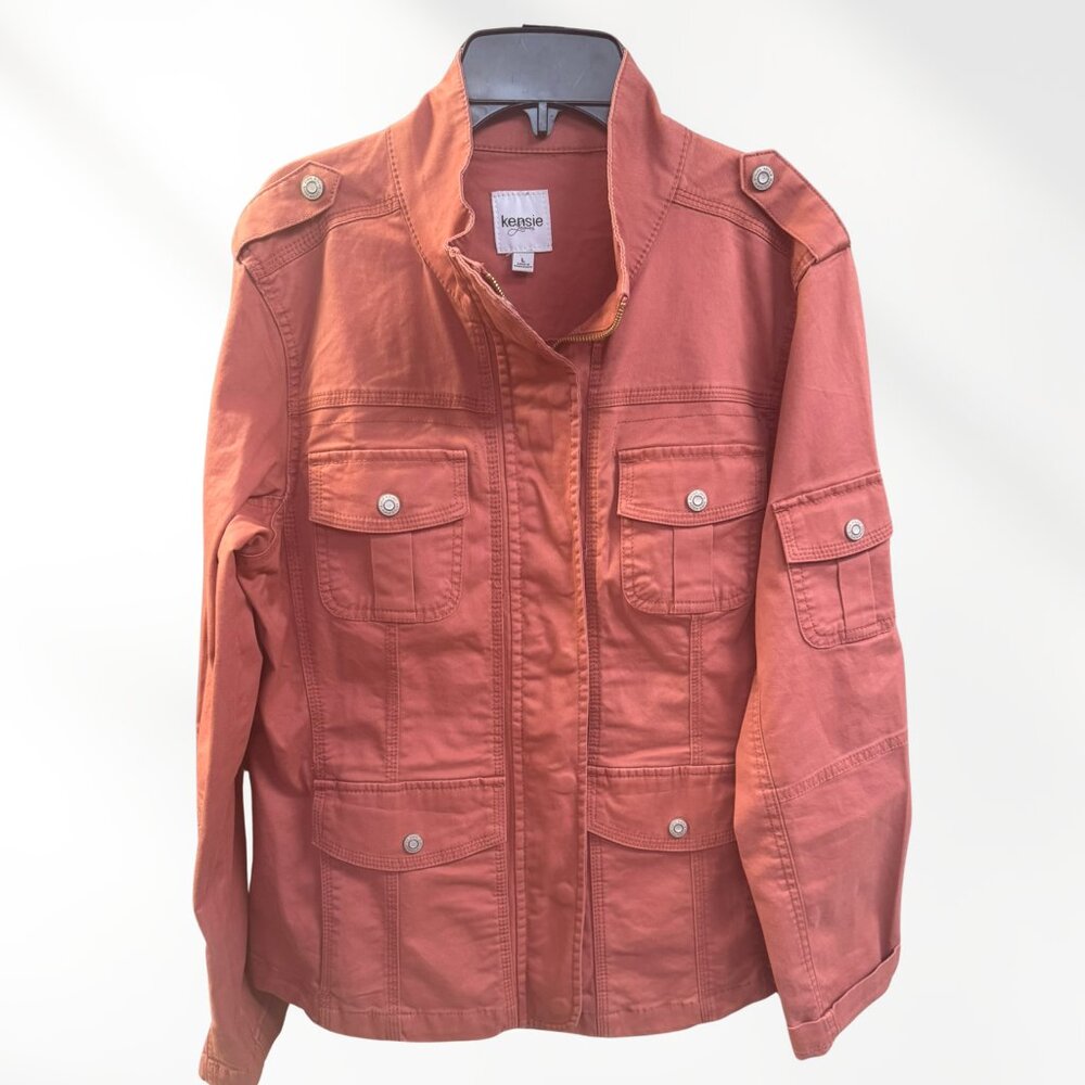 Kensie Orange Utility Cargo Jacket Button Front L